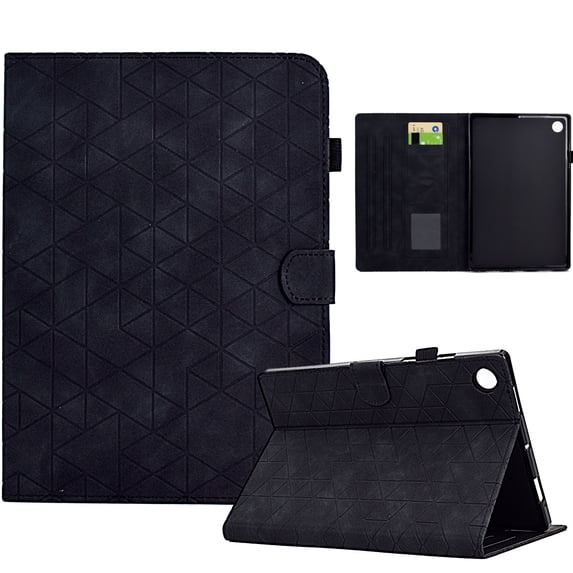 Embossed Folio Flip Smart Case for Samsung Galaxy Tab A9 8.7" 2023 SM-X110 / SM-X115, Premium PU Leather Kickstand Card Slots Magnetic Auto Sleep / Wake with Pen Slot Case for Tab A9 2023, Black