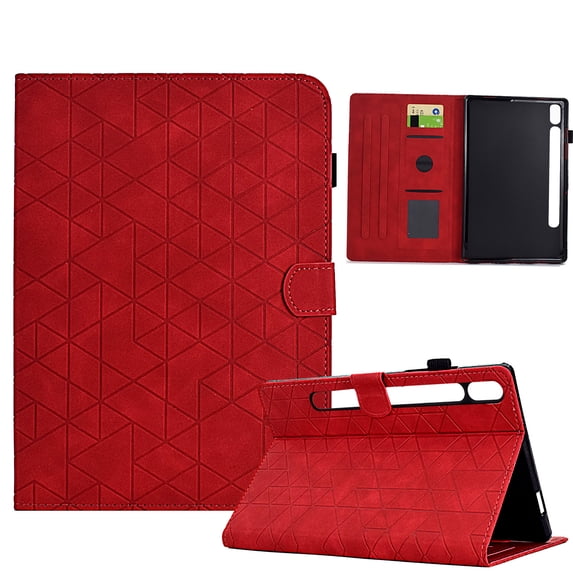 Embossed Folio Flip Smart Case for Samsung Galaxy Tab S9 11.0" 2023, Premium PU Leather Kickstand Card Slots Magnetic Auto Sleep / Wake with Pen Slot Case for Tab S9 FE 10.9" 2023, Red