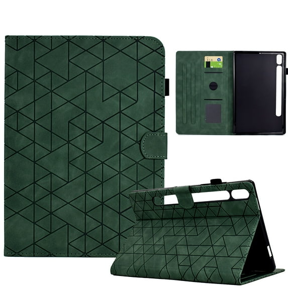 Embossed Folio Flip Smart Case for Samsung Galaxy Tab S9/S8/S7, Premium PU Leather Kickstand Card Slots Magnetic Auto Sleep / Wake with Pen Slot Case for Samsung Galaxy Tab S9/S8/S7, Green