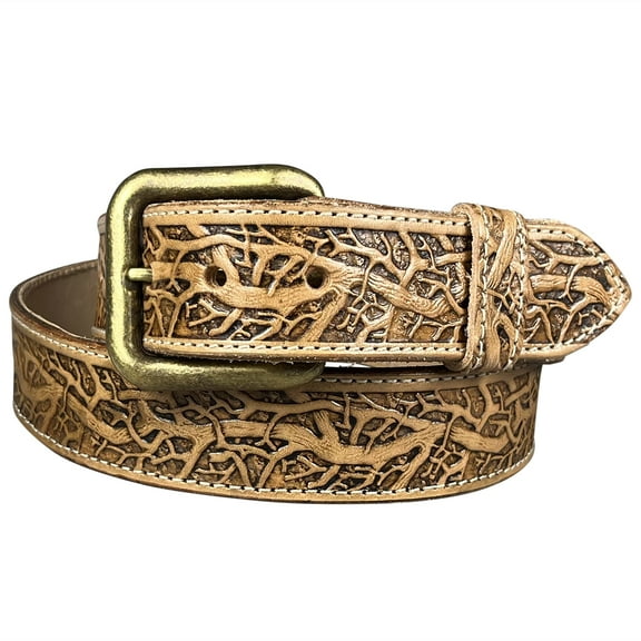 Embossed Full Grain Leather Belt - Gnarley Tree (36 for 34" Waist)