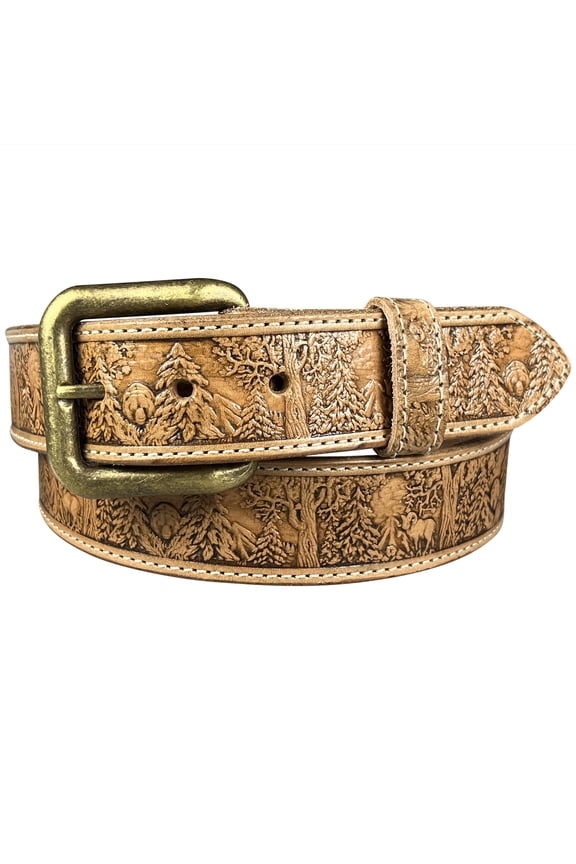 Embossed Full Grain Leather Belt - Wildlife (36 for 34" Waist)