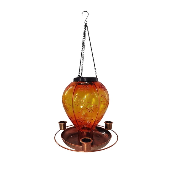 Embossed Glass Hanging Hummingbird Feeder Multi Port Nectar Container For Outdoor Garden Yard Patio Wild Bird Watching(Orange-40X20Cm)