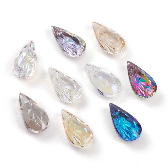 Embossed Glass Rhinestone Pendants Teardrop Faceted Mixed Color 14x7x4mm Hole: 1.2mm DIY