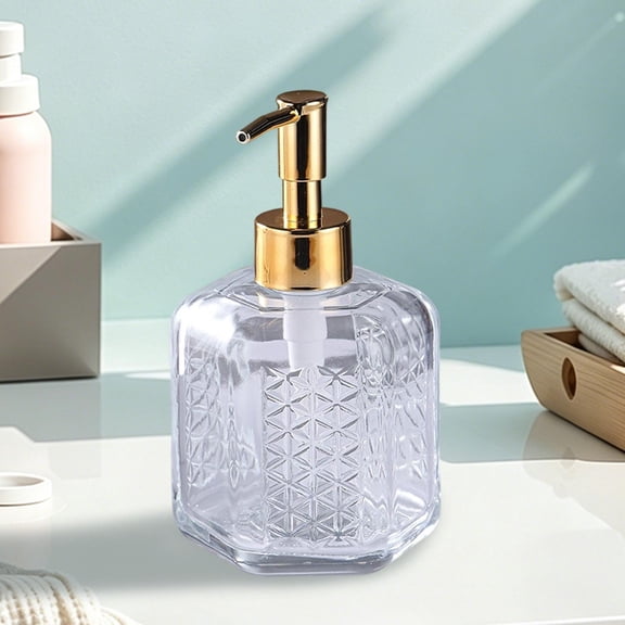 Embossed Glass Soap Dispenser, 320ml/10.8oz Refillable Liquid Hand Soap Pump Bottle, Decorative Lotion & Shampoo Dispenser for Bathroom & Kitchen