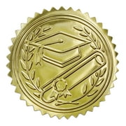 Embossed Graduation Cap Gold Certificate Seals Diplomas Gold Foil Seals, 2 , 100 Count