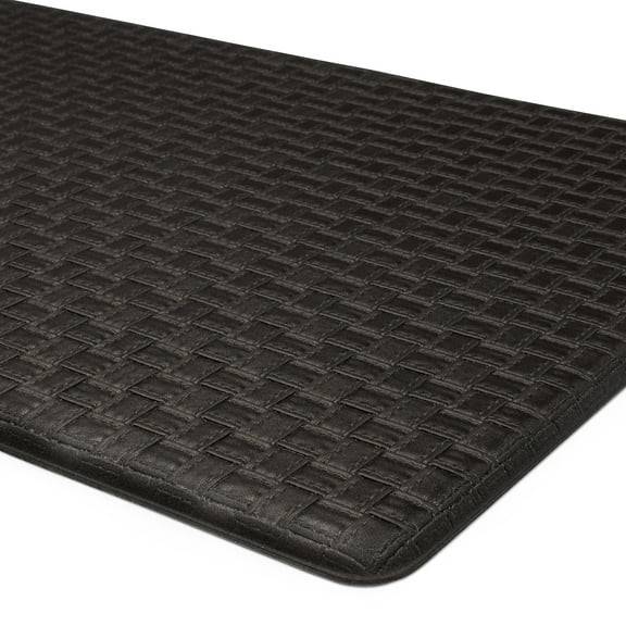 Embossed Kitchen Mats Cushioned Anti Fatigue, Non-Slip Leather-Like Kitchen Floor Mat, Eco-Friendly PVC Foam, Waterproof Anti-Fatigue Mat for Kitchen, Office, Sink, Laundry, 18" W  30" L, Black