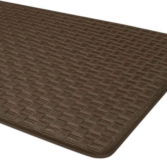 Embossed Kitchen Mats Cushioned Anti Fatigue, Non-Slip Leather-Like Kitchen Floor Mat, Eco-Friendly PVC Foam, Waterproof Anti-Fatigue Mat for Kitchen, Office, Sink, Laundry, 20" W  39" L, Brown