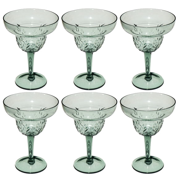 Embossed Leaf Acrylic Margarita Glass - Sage - 18.8 oz - Set of 6