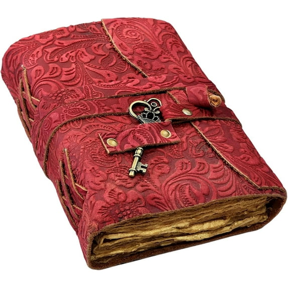 Quirky Craft Embossed Vintage Travel Journal -200 Vintage Deckle Edge Pages - 5 x 7 in, 200 Pages Sketchbook Leather Book of Shadows Leather Grimoire