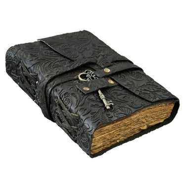 Quirky Craft Embossed Vintage Travel Journal -200 Vintage Deckle Edge Pages - 5 x 7 in, 200 Pages Sketchbook Leather Book of Shadows Leather Grimoire