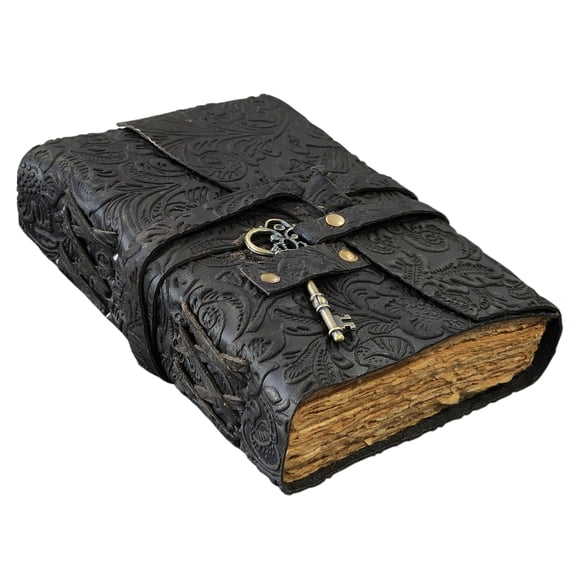 Quirky Craft Embossed Vintage Travel Journal -200 Vintage Deckle Edge Pages - 5 x 7 in, 200 Pages Sketchbook Leather Book of Shadows Leather Grimoire