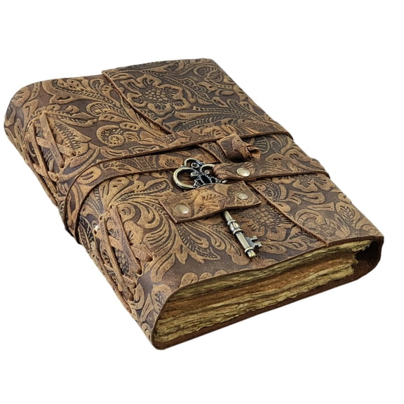 Quirky Craft Embossed Vintage Travel Journal -200 Vintage Deckle Edge Pages - 5 x 7 in, 200 Pages Sketchbook Leather Book of Shadows Leather Grimoire