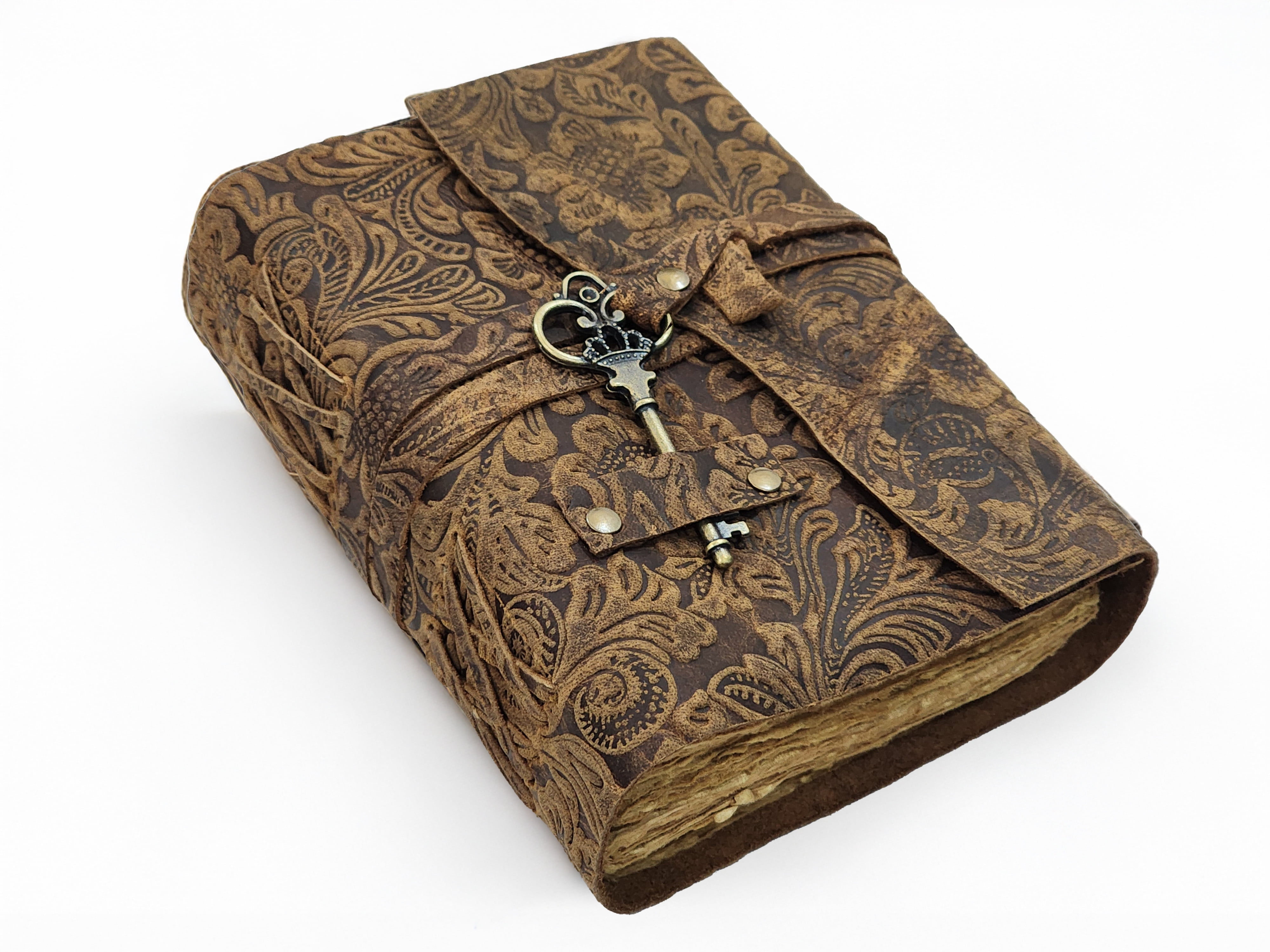 Quirky Craft Embossed Vintage Travel Journal -200 Vintage Deckle Edge Pages - 5 x 7 in, 200 Pages Sketchbook Leather Book of Shadows Leather Grimoire
