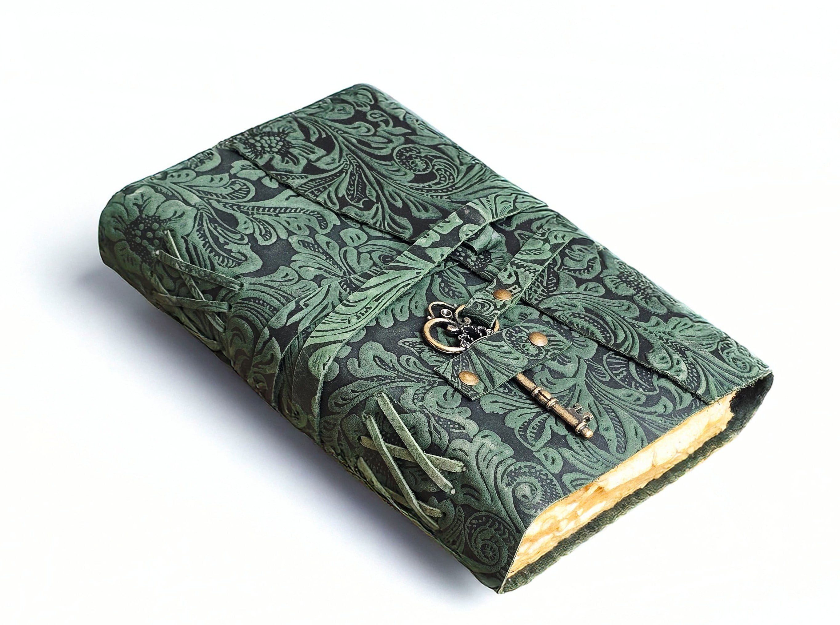 Quirky Craft Embossed Vintage Travel Journal -200 Vintage Deckle Edge Pages - 5 x 7 in, 200 Pages Sketchbook Leather Book of Shadows Leather Grimoire