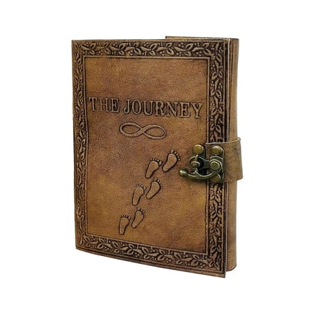 Embossed Leather Journal ‘The Journey’ Diary with Unlined Pages, Travel Notebook & Sketchbook for Writing, Reflection, and Creative