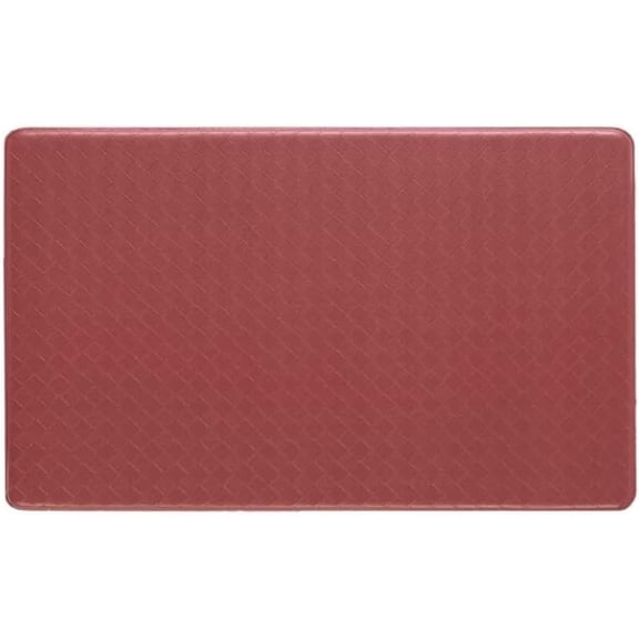 Embossed Leather Like Doormat/Bathroom Anti Fatigue Mat for Kitchen Floor for Standing Rectangle 1' 6" x 2' 8" | Red Maroon Color Cushioned High Dense Foam | Non Slip Backing Water Stain Proof