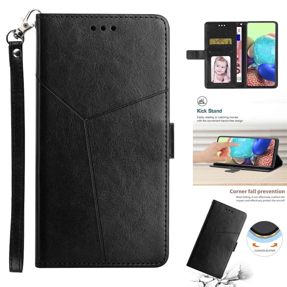 Embossed Leather Wallet Case for Motorola Moto G 5G(2022), Premium PU Leather Wrist Hand Strap Card Slots Holder Flip Folio Cover with Kickstand Magnetic Clasp Anti-Fingerprints Case, Black