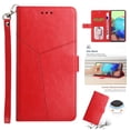 thumbnail image 1 of Embossed Leather Wallet Case for Motorola Moto G Play 2023, Premium PU Leather Wrist Hand Strap Card Slots Holder Flip Folio Cover with Kickstand Magnetic Clasp Anti-Fingerprints Case, Red, 1 of 8