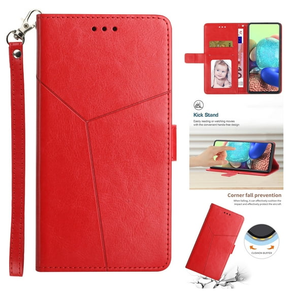 Embossed Leather Wallet Case for Motorola Moto G Play 2023, Premium PU Leather Wrist Hand Strap Card Slots Holder Flip Folio Cover with Kickstand Magnetic Clasp Anti-Fingerprints Case, Red