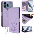 thumbnail image 1 of Embossed Love Cat Wallet Leather Case for Apple iPhone 18 Pro Max 6.9", Card Holder, Wristband, Kickstand Shockproof Phone Cover,Light Purple,For iPhone 18 Pro Max, 1 of 7