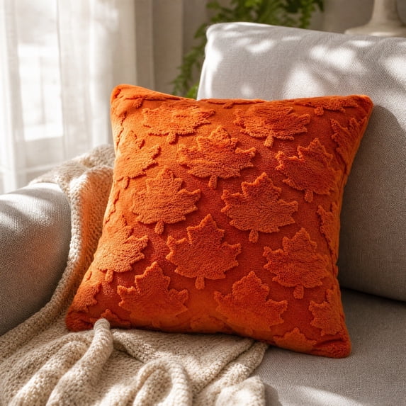Embossed Maple Leaf Fall Throw Pillow Covers Soft Decorative Cushion Cases Thanksgiving Sofa Couch Pillow Covers by OVFUIZ