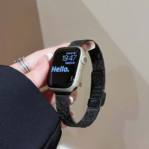 Embossed Metal Watch Band for Apple Watch 42(Series 1/2/3)/44/45/46/49mm, Adjustable Metal Watch Replacement Bracelet for Men Women, for iWatch Series 10 9 8 SE Ultra 7 6 5 4 3 2 1 - Black