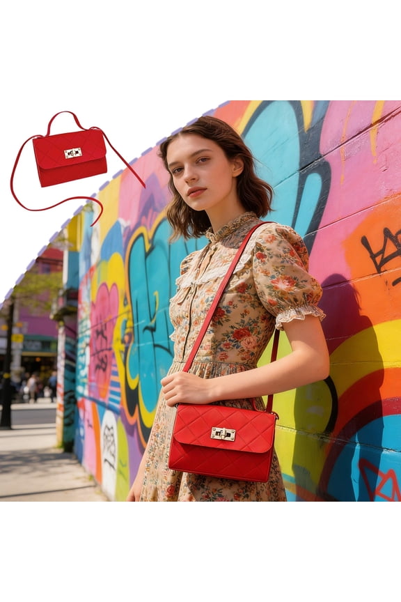 Embossed Mini Square Crossbody Or Shoulder Bag, PU Leather, Classic Quilted Design, Metal Lock Clasp, Compact Everyday Tote For Phone Keys Lipstick, Multiple Colors, 17×12×6 Cm, Lightweight Stylish