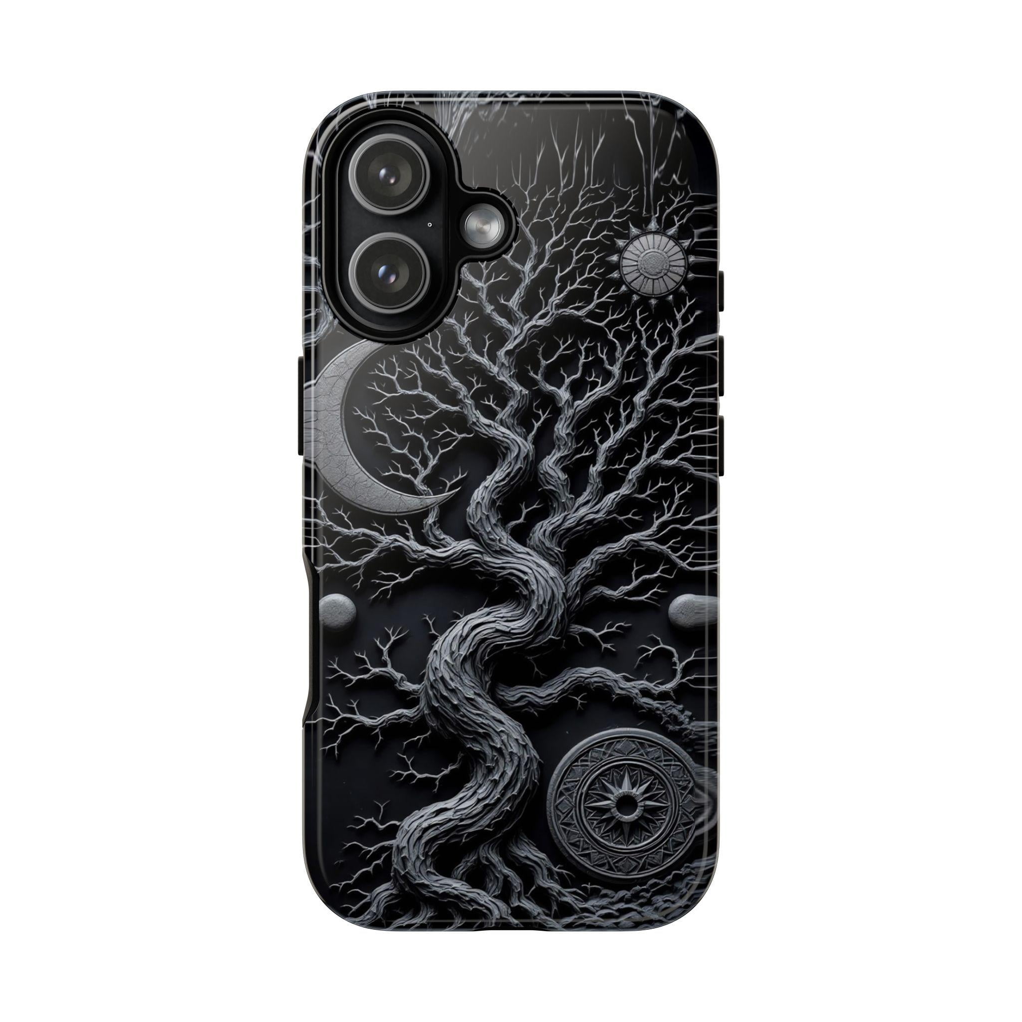 Embossed Moon Tree Phone Case Mystic Symbol Night Art for iPhone 17 to ...