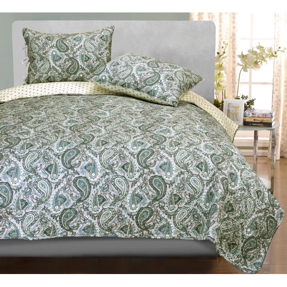 Embossed Morrocan Paisley 100% Long-Staple Cotton Quilt Set, 2 Colors Grey / Full/Queen