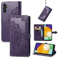 thumbnail image 1 of Embossed PU Leather Wallet Phone Case for Samsung Galaxy S24 FE,Full Protection Magnetic Clasp Flip Stand Card Slots Shockproof Protective Cover with Hand Strap For Samsung Galaxy S24 FE,Purple, 1 of 7