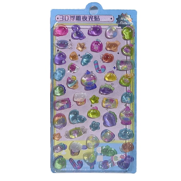 Embossed PVC Sticker Night Glowing Sticker for Children Bedroom Wall Door Scrapbooking Journal Planner Phone Case