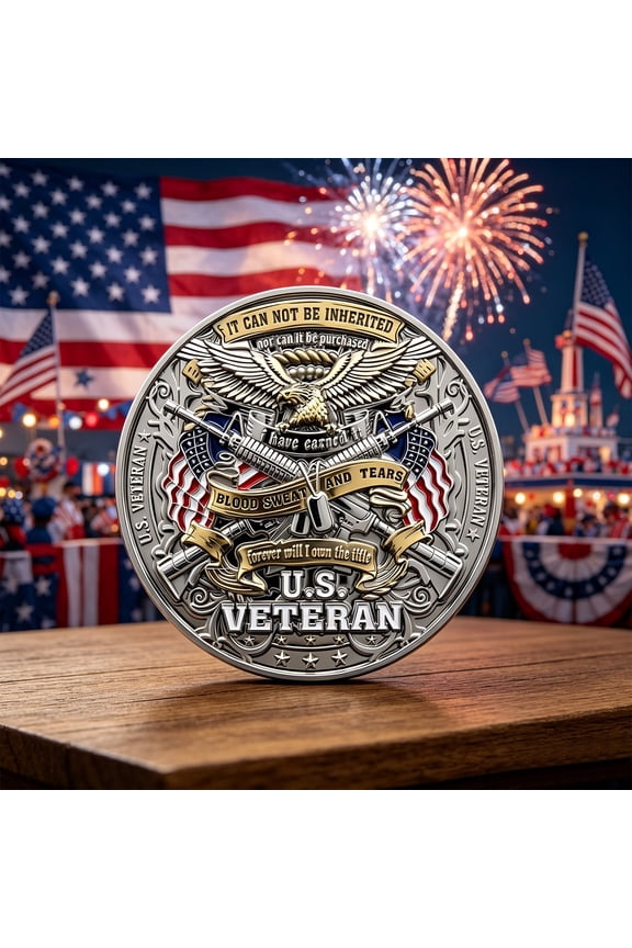 Embossed Patriotic Commemorative Coin, Military Appreciation Keepsake, Metal Collectible Token, Thank You Gift for Veterans, Holiday Gifting and Memorial Collection