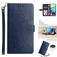 thumbnail image 1 of Embossed Pattern Wallet Case for Motorola Edge (2025), Premium PU Leather Wrist Hand Strap Purse Cover with Card Slots Flip Kickstand Magnetic Clasp Shockproof Protection Case, Blue, 1 of 7