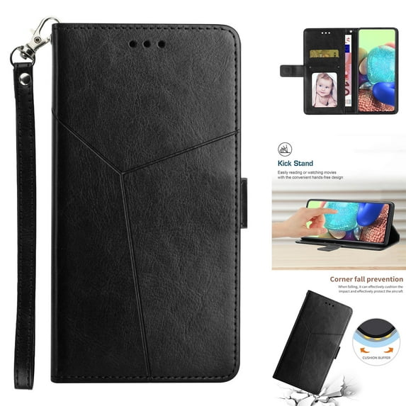 Embossed Pattern Wallet Case for Motorola Moto G (2025), Premium PU Leather Wrist Hand Strap Purse Cover with Card Slots Flip Kickstand Magnetic Clasp Shockproof Protection Case, Black