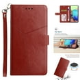 thumbnail image 1 of Embossed Pattern Wallet Case for Samsung Galaxy S24 Plus, Premium PU Leather Wrist Hand Strap Purse Cover with Card Slots Flip Kickstand Magnetic Clasp Shockproof Protection Case, Brown, 1 of 7