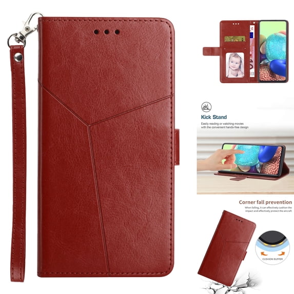 Embossed Pattern Wallet Case for Samsung Galaxy S24 Plus, Premium PU Leather Wrist Hand Strap Purse Cover with Card Slots Flip Kickstand Magnetic Clasp Shockproof Protection Case, Brown