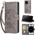 thumbnail image 1 of Embossed Pattern Wallet Case for iPhone 14 Pro, Flip Luxury PU Leather Case with Card Holder Wrist Hand Strap, Full Body Shockproof Protection Stand Folio Cover for iPhone 14 Pro, S3grey, 1 of 11