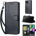 thumbnail image 1 of Embossed Pattern Wallet Case for iPhone 15 Plus, Flip Luxury PU Leather Case with Card Holder Wrist Hand Strap, Full Body Shockproof Protection Stand Folio Cover for iPhone 15 Plus, S2black, 1 of 11