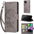 thumbnail image 1 of Embossed Pattern Wallet Case for iPhone 15 Plus, Flip Luxury PU Leather Case with Card Holder Wrist Hand Strap, Full Body Shockproof Protection Stand Folio Cover for iPhone 15 Plus, S3grey, 1 of 11