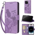 thumbnail image 1 of Embossed Pattern Wallet Case for iPhone 15 Pro Max, Flip Luxury PU Leather Case with Card Holder Wrist Hand Strap, Full Body Shockproof Protection Stand Folio Cover for iPhone 15 Pro Max, S5purple, 1 of 11