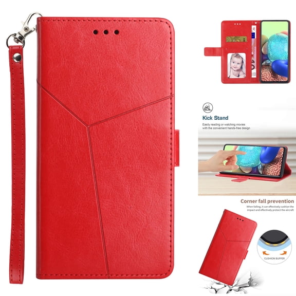 Embossed Pattern Wallet Case for iPhone SE4, Premium PU Leather Wrist Hand Strap Purse Cover with Card Slots Flip Kickstand Magnetic Clasp Shockproof Protection Case, Red