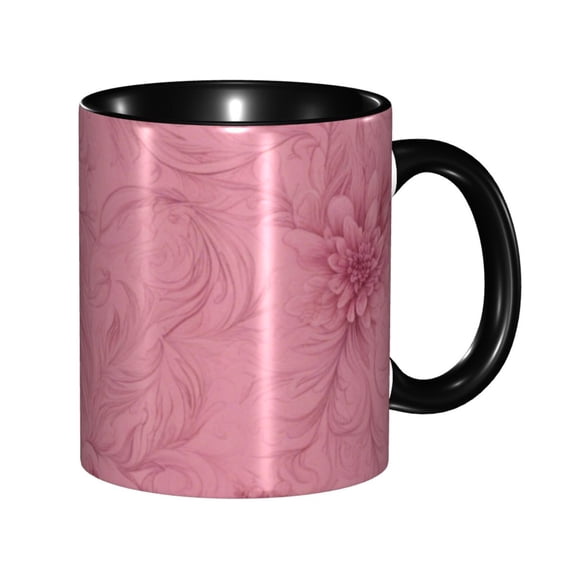 Embossed Pink Floral Coffee Mug Fun Custom Ceramic Mugs 11oz Black