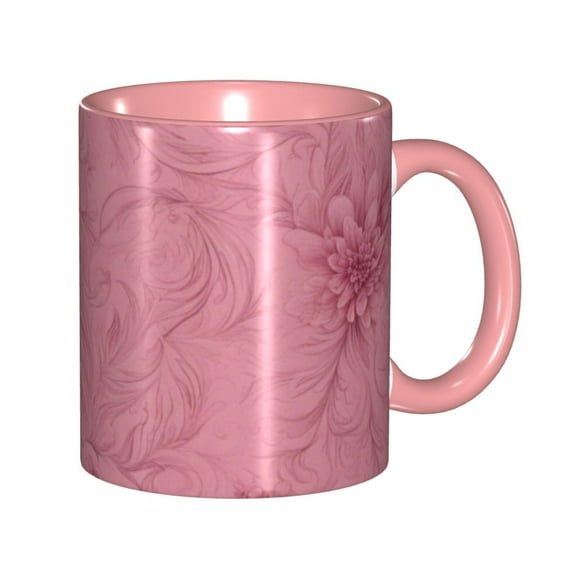 Embossed Pink Floral Coffee Mug Fun Custom Ceramic Mugs 11oz Pink