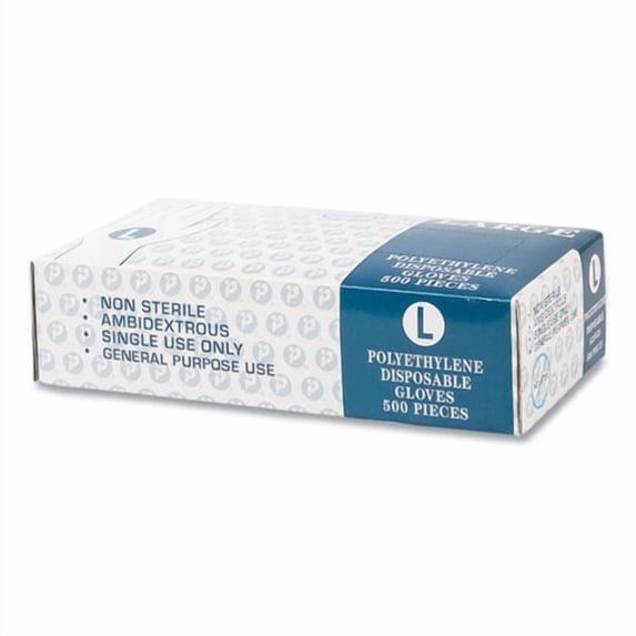Embossed Polyethylene Disposable Gloves, Powder-Free, Large, 3 mil Thick, Clear, 500/Box, 4 Boxes/Ca | Bundle of 2
