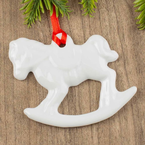 Embossed Porcelain Ceramic Christmas Tree Rocking Horse Ornament: Winter Wonderland in Your Home