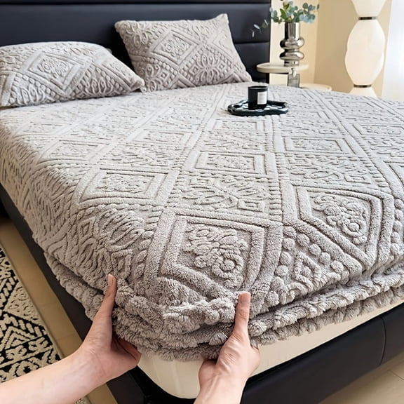 Embossed Quilted Fitted Sheet, Soft Boho Solid Color Bedding,No Pillowcases