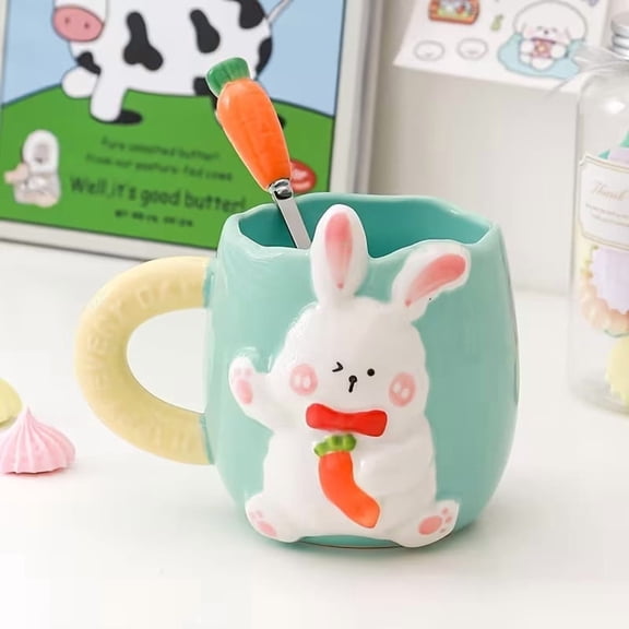 Embossed Rabbit Carrot Ceramic Coffee Mug 12 Oz Adorable Tea Cup Gift