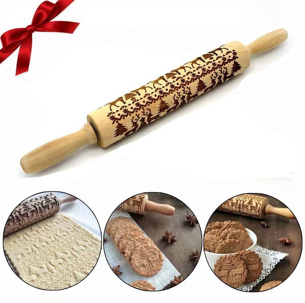 Christmas Wooden Rolling Pins - Deeply Engraved Embossing Rolling Pin –  Spirit Christmas