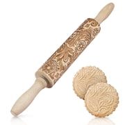 Embossed Rolling Pins With Patterns for Baking, 7.7-inch Engraved Wooden Rolling Pin with Snowflake Flower Pattern Rolling Pin for Baking Pastry Pizza Dough Fondant Cookie Pie Crust Pasta Bakery