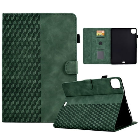 Case for iPad A16 11th 11" 2025&iPad 10th 10.9" 2022 PU Leather Embossed Square Smart Cover Case with Auto Sleep/Wake, Green
